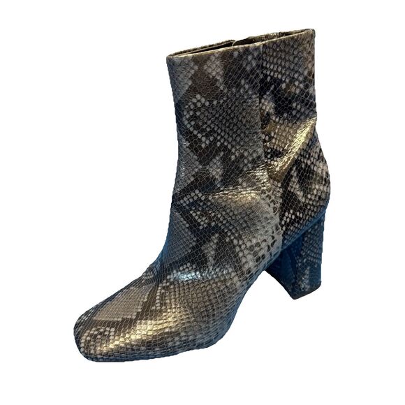 Sam Edelman Sz 10 Snakeskin Leather Mid Boots Block Heel Square Toe Blk/ Grey - Picture 4 of 9